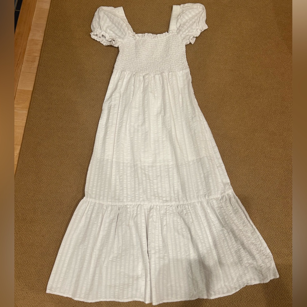 Cotton On White Full length Tiered Maxi Dress Ruched Top Puff Sleeves